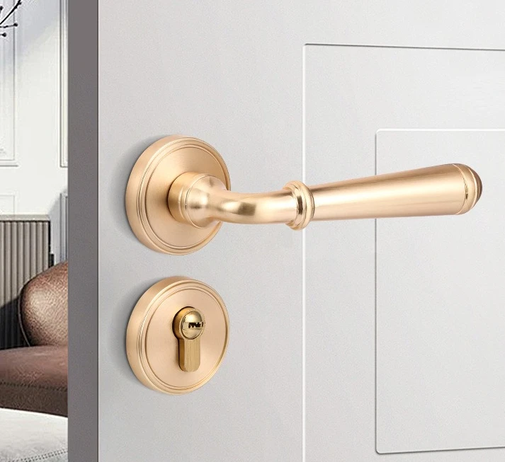 Nordic Style Bedroom Solid Wood Door Silent Handle Split Lock