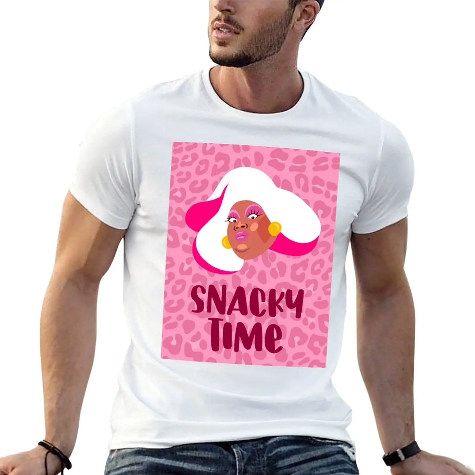 Camiseta divertida con estampado de leopardo Snacky Time Kornbread The Snack Jeté, camiseta para hombre, camisetas de anime, camiseta de gran tamaño
