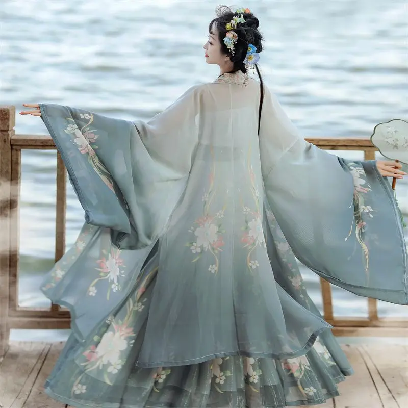 Traditionelles Damenkleid aus der Song-Dynastie mit Stickerei und Farbverlauf, Hanfu-Kleid im antiken chinesischen Stil, Bühnenkostüm, Tanzkleid, Hanfu-Prinzessinnenkleid – Detail 4