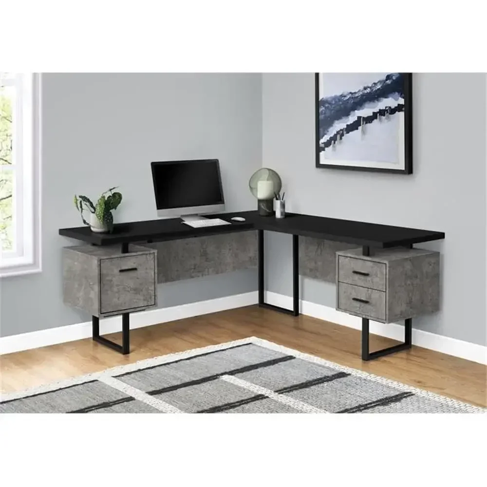 L-Shaped 70 Computer Desk with Storage for Home Office, Right Side Setup, Grey and Black Laminate Finish
