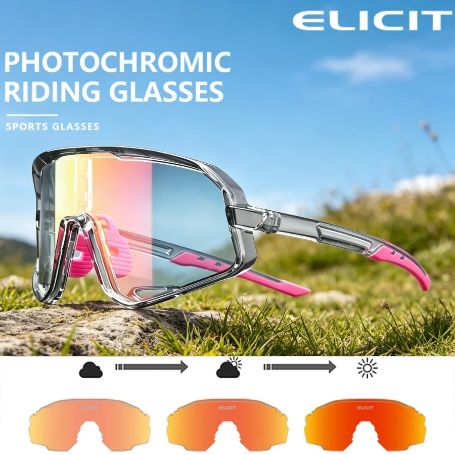 

ELICIT Fashion Photochromic Cycling Glasses Men Ultralight Road Bike Sunglasses Women Windproof UV400 Bicycle Running Eyewear