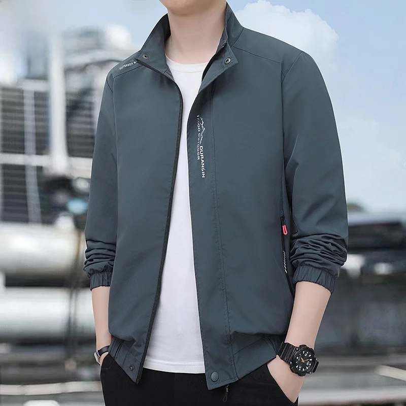 Men's Hooded Jacket 2025 New Style Spring Autumn Casual Sports Large Size Windbreaker Standard Fit Polyester Fiber Fashion Urban