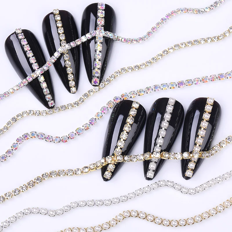 Nagel steentjes ketting goud zilver ab kleuren steen 3d nail art decoraties accessoire metalen stalen kogelketting bedels nail sieraden