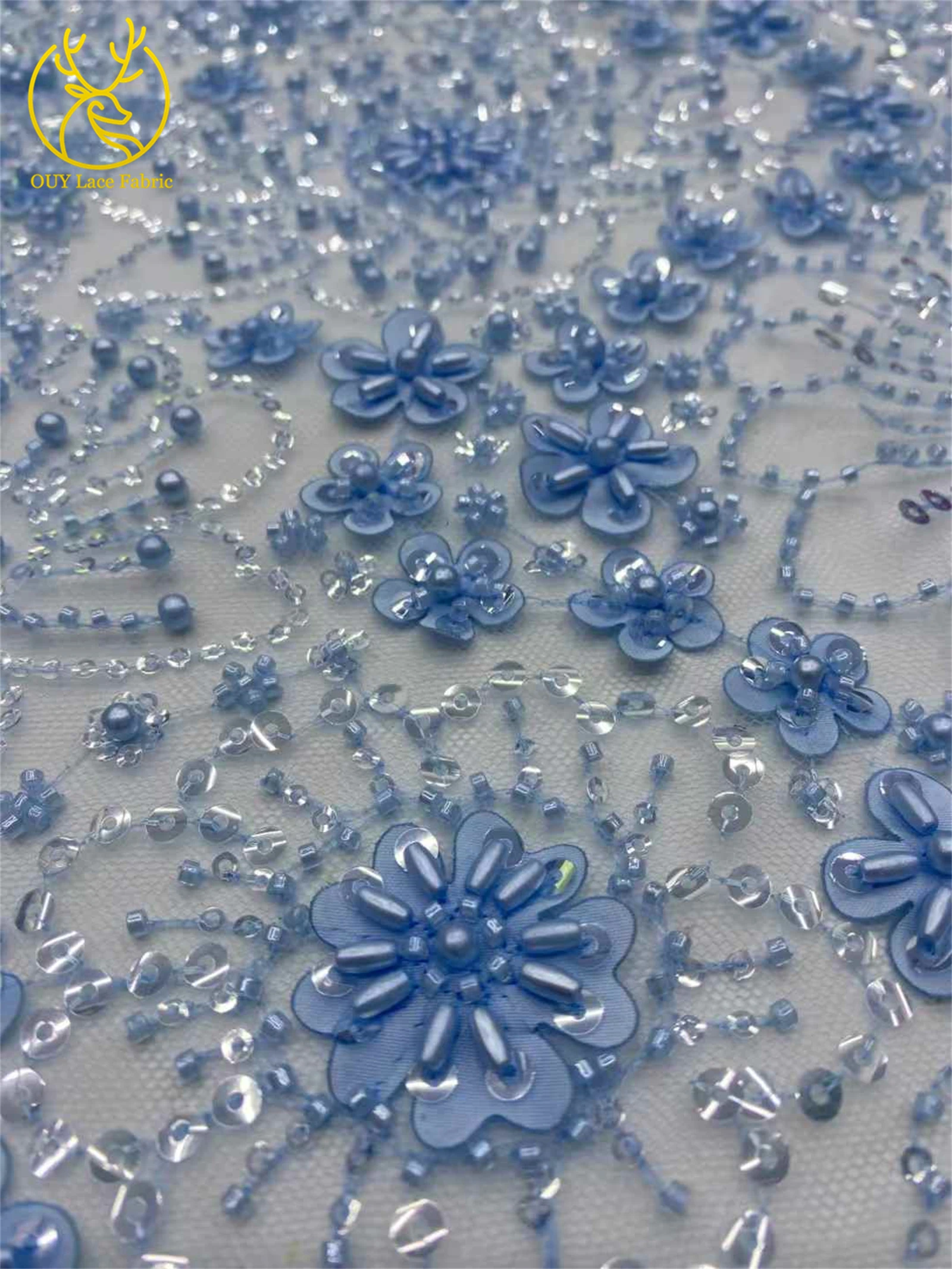 السماء الزرقاء أحدث النيجيري أقمشة الدانتيل النساء الأفريقي تول أقمشة الدانتيل الفاخرة اليدوية مطرز الترتر النسيج حفل زفاف 5 ياردة