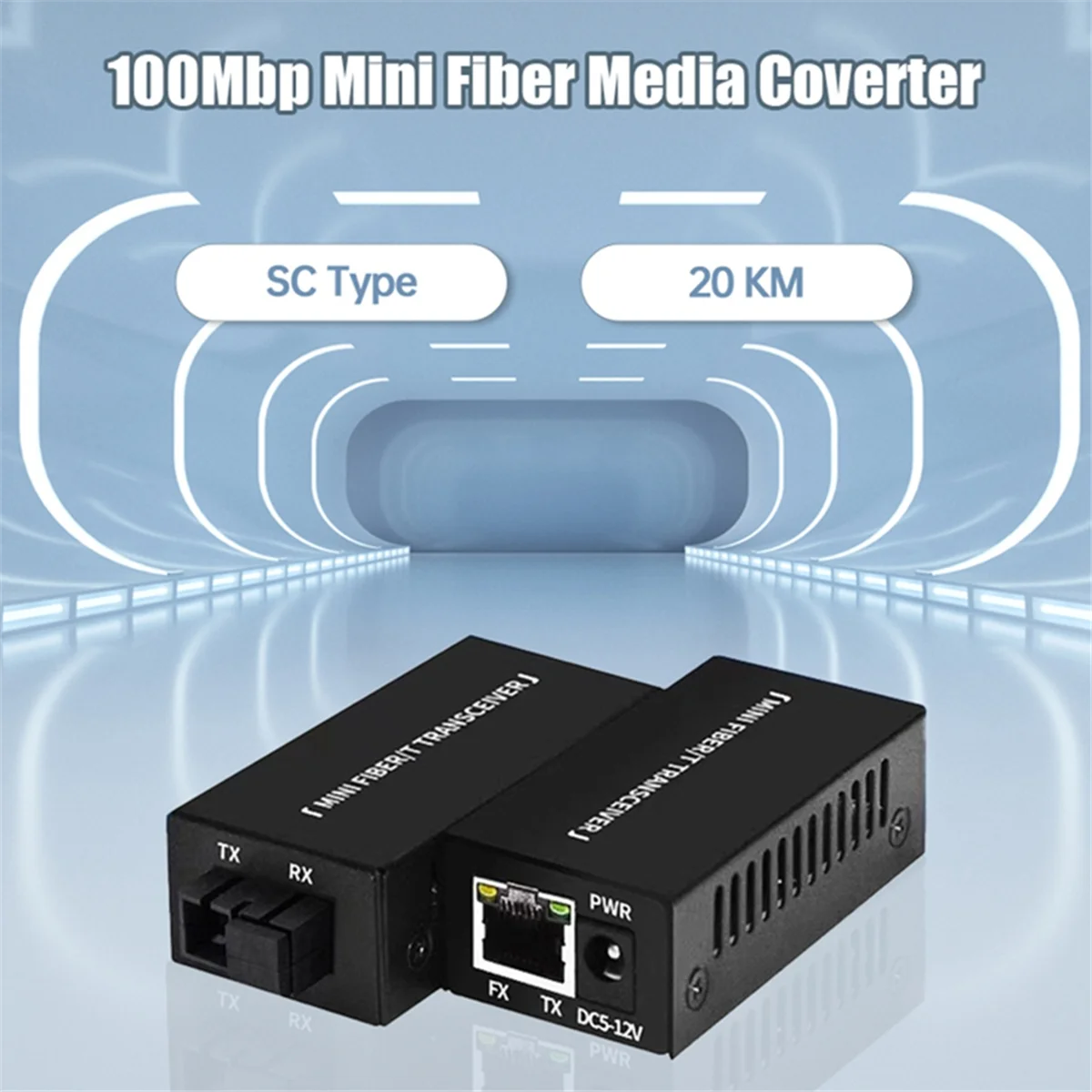 New Tech 10/100M Mini Fiber Media Converter Fibra Optic 20KM SC Connector Single Mode 155mbps Fiber Optical Transceiver EU-Plug
