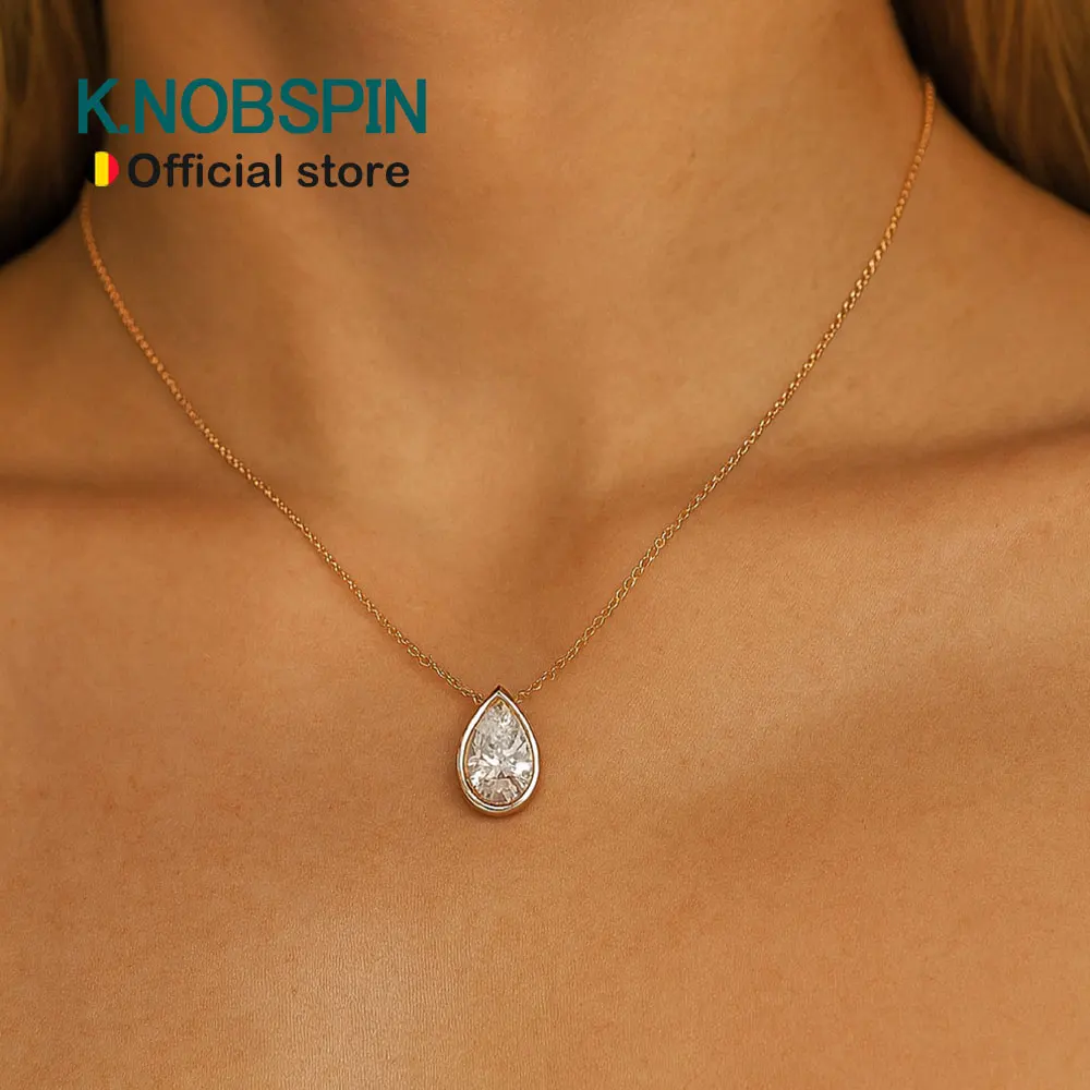 

KNOBSPIN 1-4ct Pear Cut Moissanite Necklaces for Women s925 Sterling Silver Chain Bezel Set Solitaire Gemstone Pendant Necklace