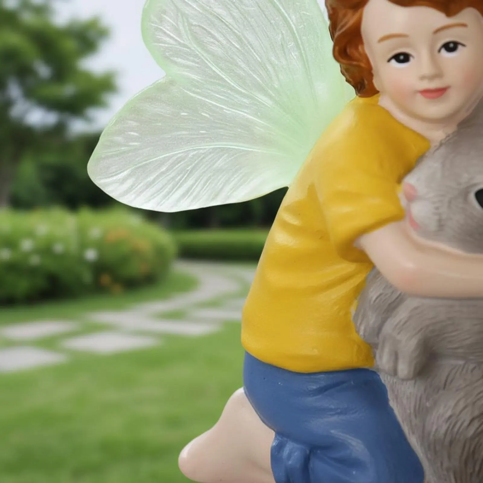 Boy and Rabbit Figurine Lifelike Details Child Hugging Bunny Statue Resin Rabbit Sculpture Gift-Ready House Decoration Mini view 6