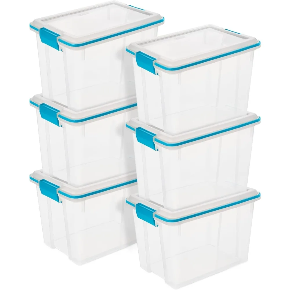 6-Pack Gasket Box, Weather-Resistant Storage Bins with Latching Lids, 20 Quart - Heavy-Duty Organizing Containers for