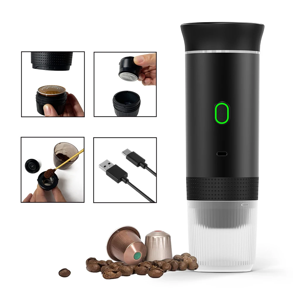 Máquina de café expresso portátil elétrica sem fio, 3-em-1, cápsula em pó, Viagem, Casa, Camping, Novo