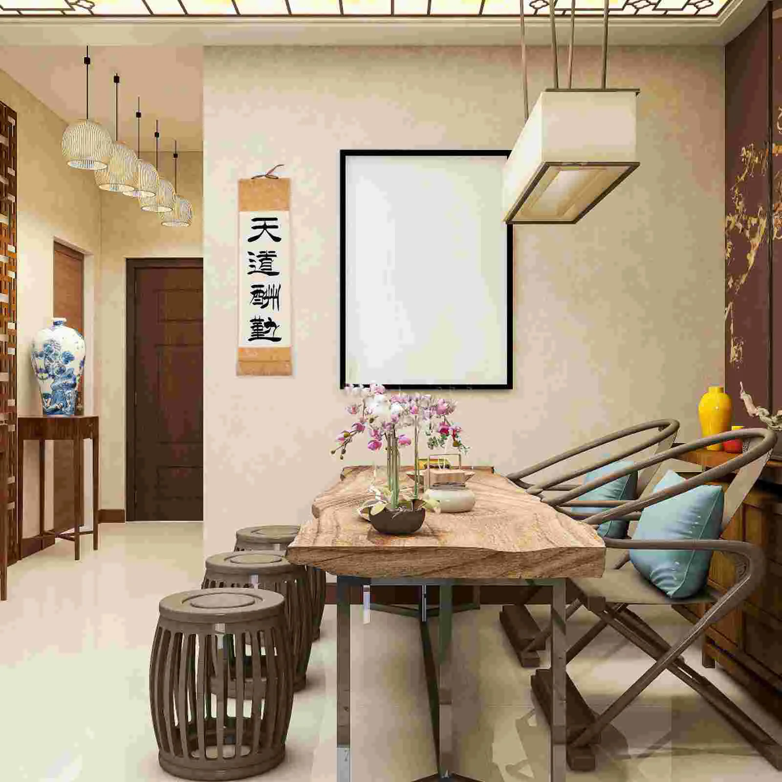 Rice Paper Scroll Chinese Calligraphy Blank Painting White Hangers Poster Accessory Office