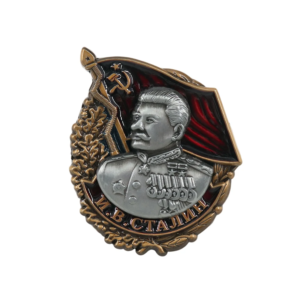 Stalin National Flag Badge 80s Vintage Series Metal Pin Leaders Figures Icon Brooch Fashion Jewelry Ornament Collar Decoration
