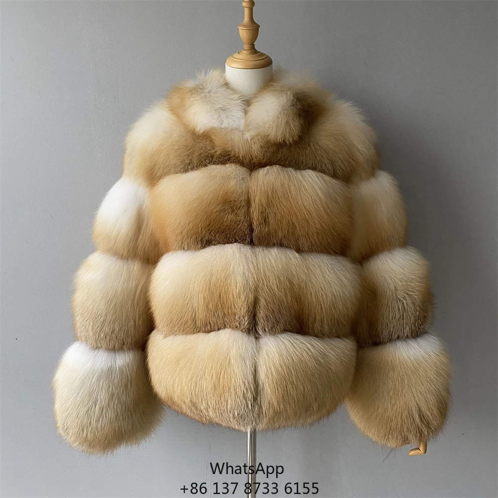 

Custom Winter Real Fox Fur Jacket Overcoat Luxury Thick Warm Fluffy Genuine Fox Fur Coat Women