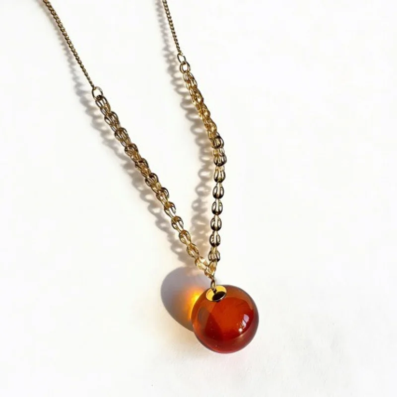 16mm Mexican and Blue Amber S925 Silver Wheat Spike Tail Necklace Pendant Wine Red Gradient