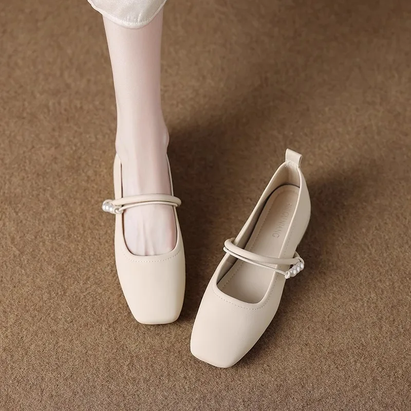 

Gorasion High Quality New Women's Square Toe Pumps Low Heel Patent Leather Buckle Strap Women Shoes String Bead Mary Janes Shoes