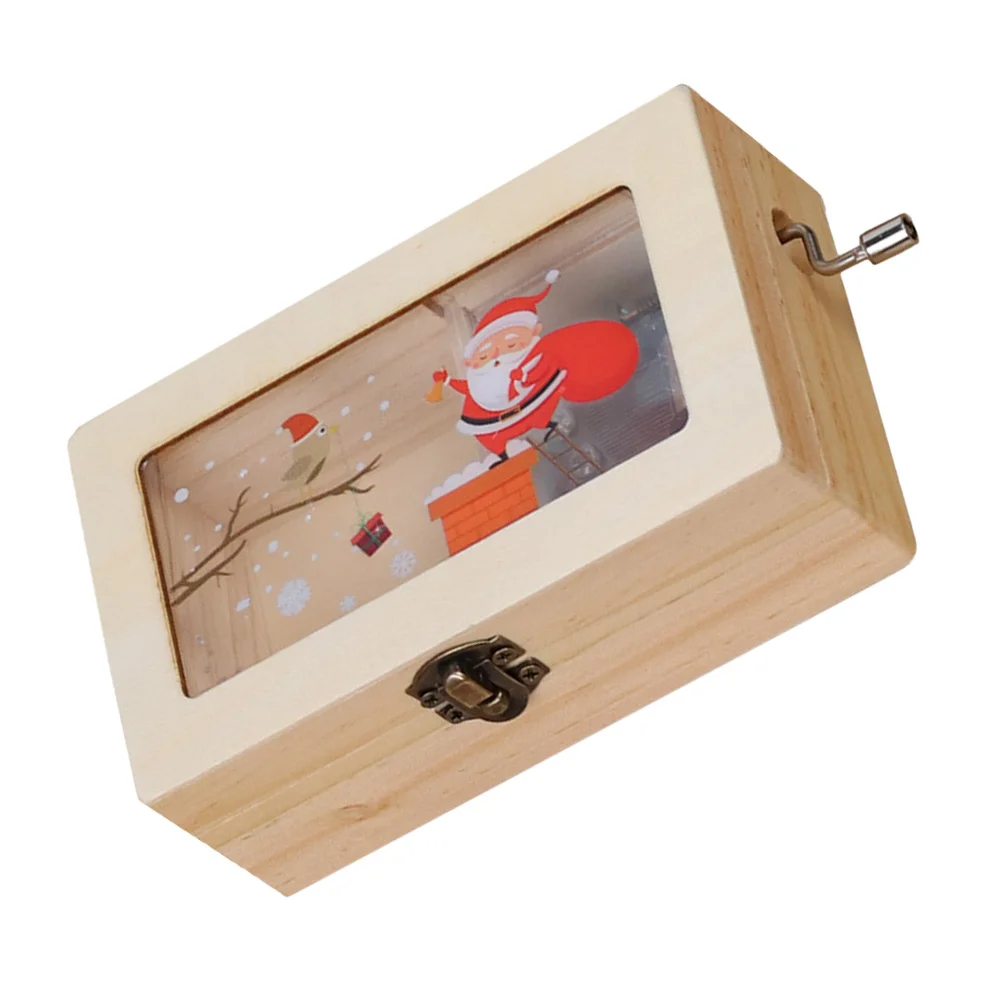 

Christmas Music Box Wooden Hand-Cranked Melody Box Table Decor for Home Office Festival Decoration Gift Home Table Decor