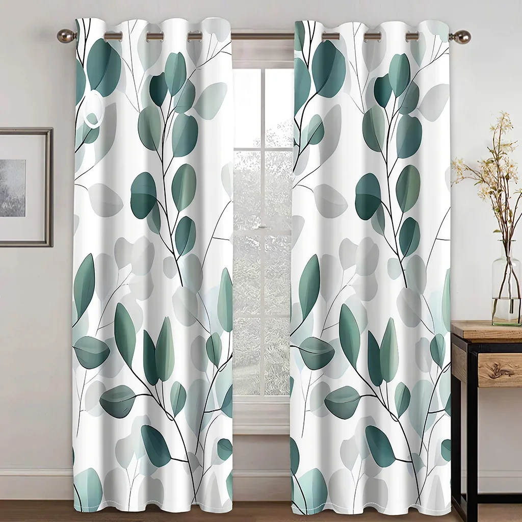 

Cheap Custom Green Watercolor Drape Eucalyptus Leaves Thin Window Curtains for Living Room Bedroom Decor 2 Pieces Free Shipping