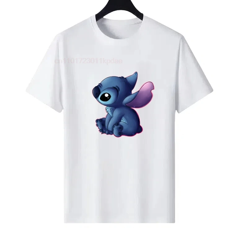 

Disney Stitch Pattern Woman White Summer Sporty Parent-child Clothing Tops Ladies Cheap Short Sleeves T-Shirt Men Sweatshirts