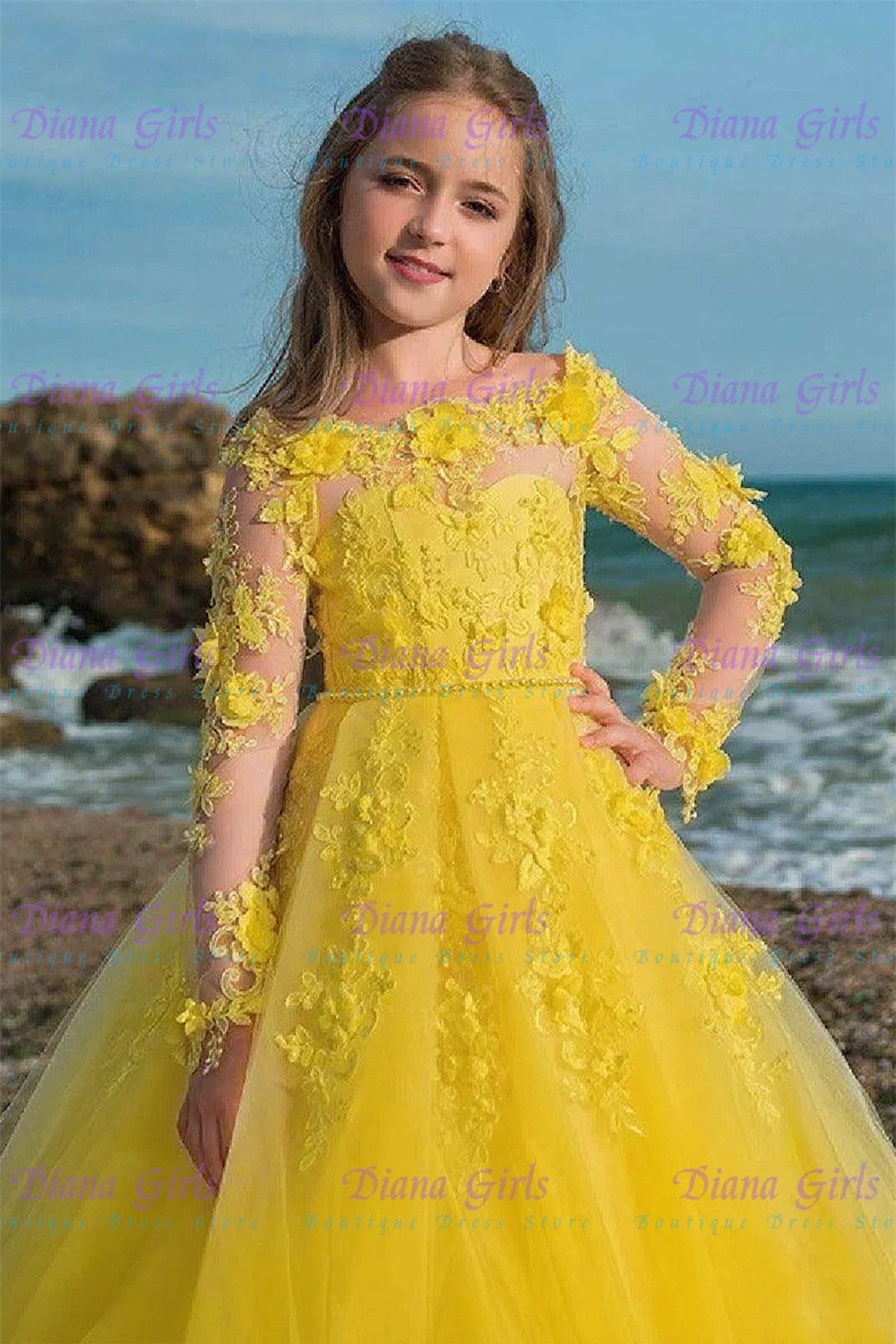 

Elegant Flower Girl Dress Tulle FLuffy With Exquisite Applique For Wedding Ball Dresses Little Girl Birthday Party Evening Gowns