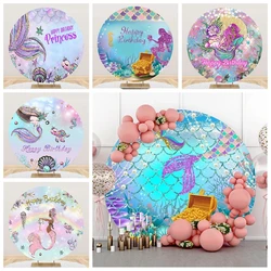 Undersea Mermaid Round Backdrop Cover Baby Shower Kids Birthday Party Elasticity Circle Photography Background Photo Studio Prop