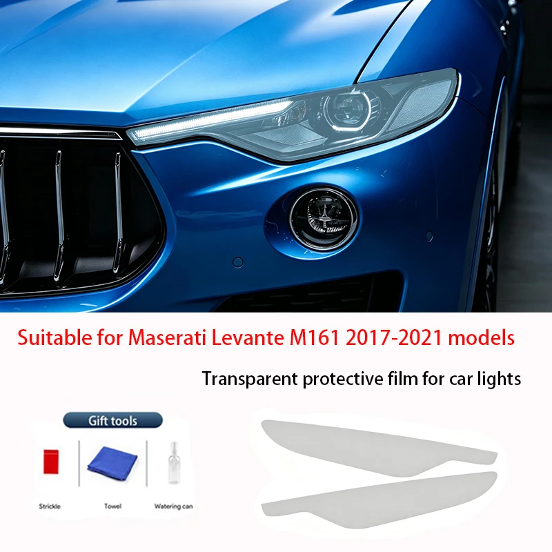 Smoked black blackout film vinyl transparent TPU patch for Maserati Levante M161 2017-2021 model year car headlight protection f