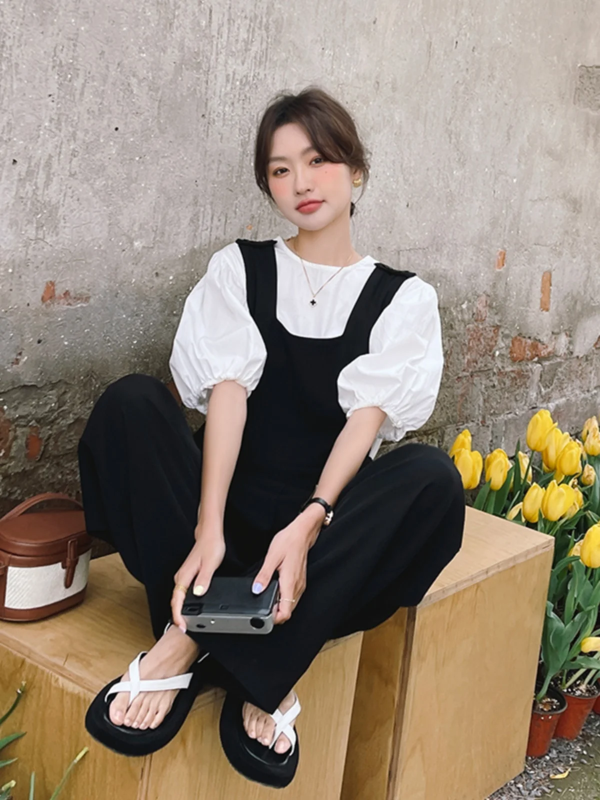 

Bla Casual Women's Bib Overalls Set Gentle Sle Spring 2024 Faion Two-Piece Suit Small Size Design Streetwear