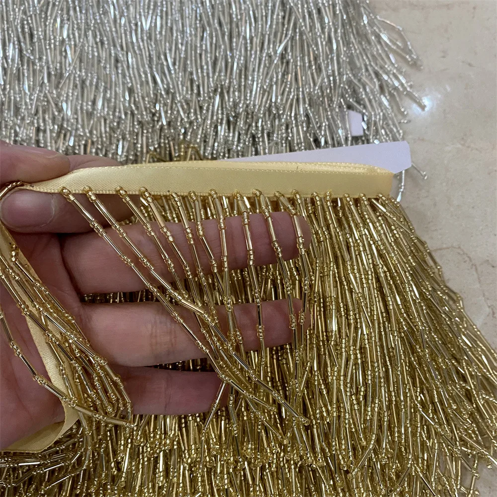 10Yards gold silver black the length 10cm  Glass Beaded Fringe Tassle  Lamp Costume Trim Crafts