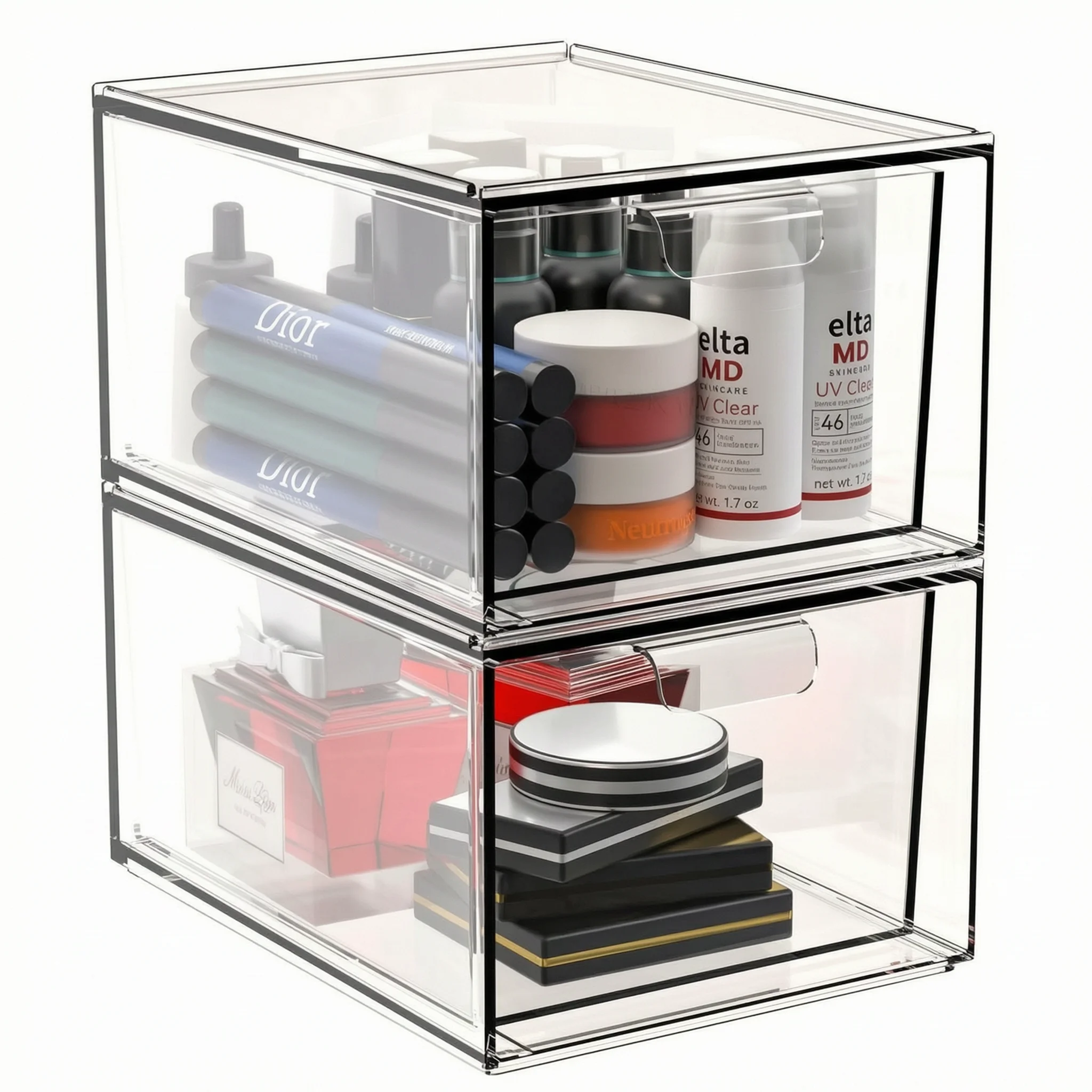 Acrylic Makeup Organizer Stackable Drawers Clear Storage Units Keeping Makeup Tidy Handles Stable
