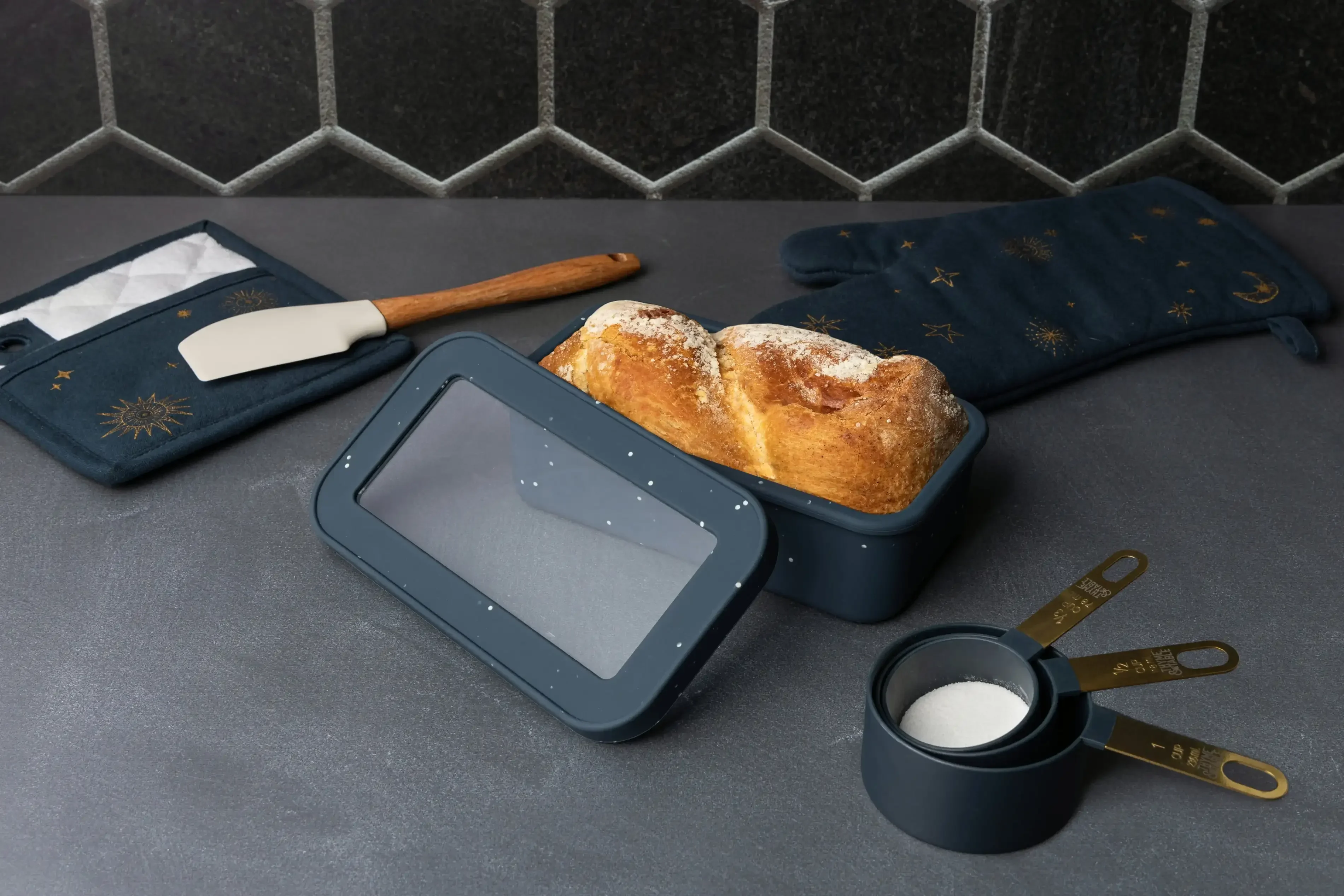 Juego de platos y tapas para hornear pan de silicona de 9 pulgadas - Azul Atlántico