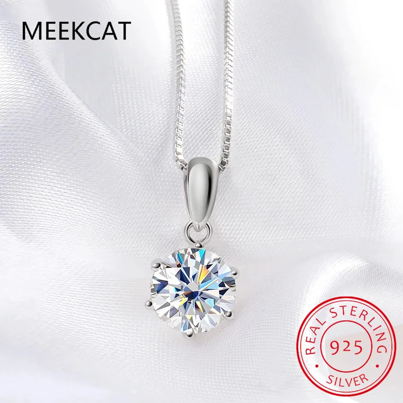 1CT 2CT D Color Moissanite Necklace for Women Flawless Sparkly Simulated Diamond Pendant Sterling Silver 925 Jewelry