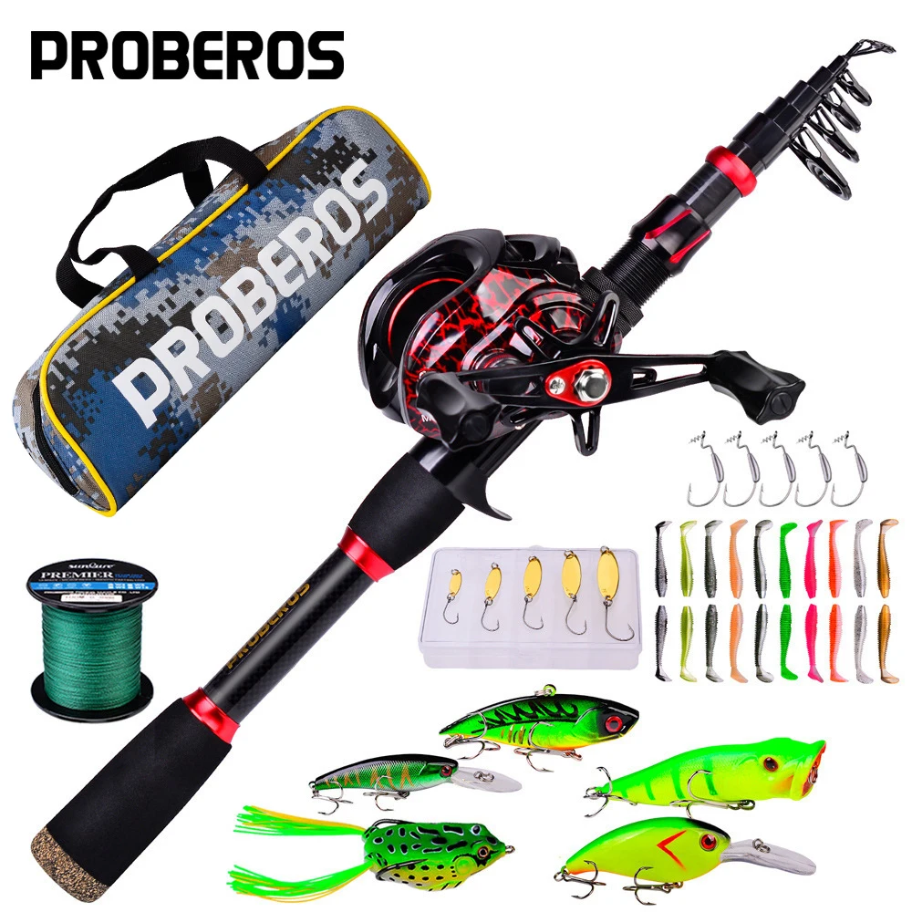 

PROBEROS Carbon Fiber Lure Fishing Rod Baitcast Reel Combo Set Telescopic Fly Fishing Rod Spinning and Wheel Kit Hard Sea Rod