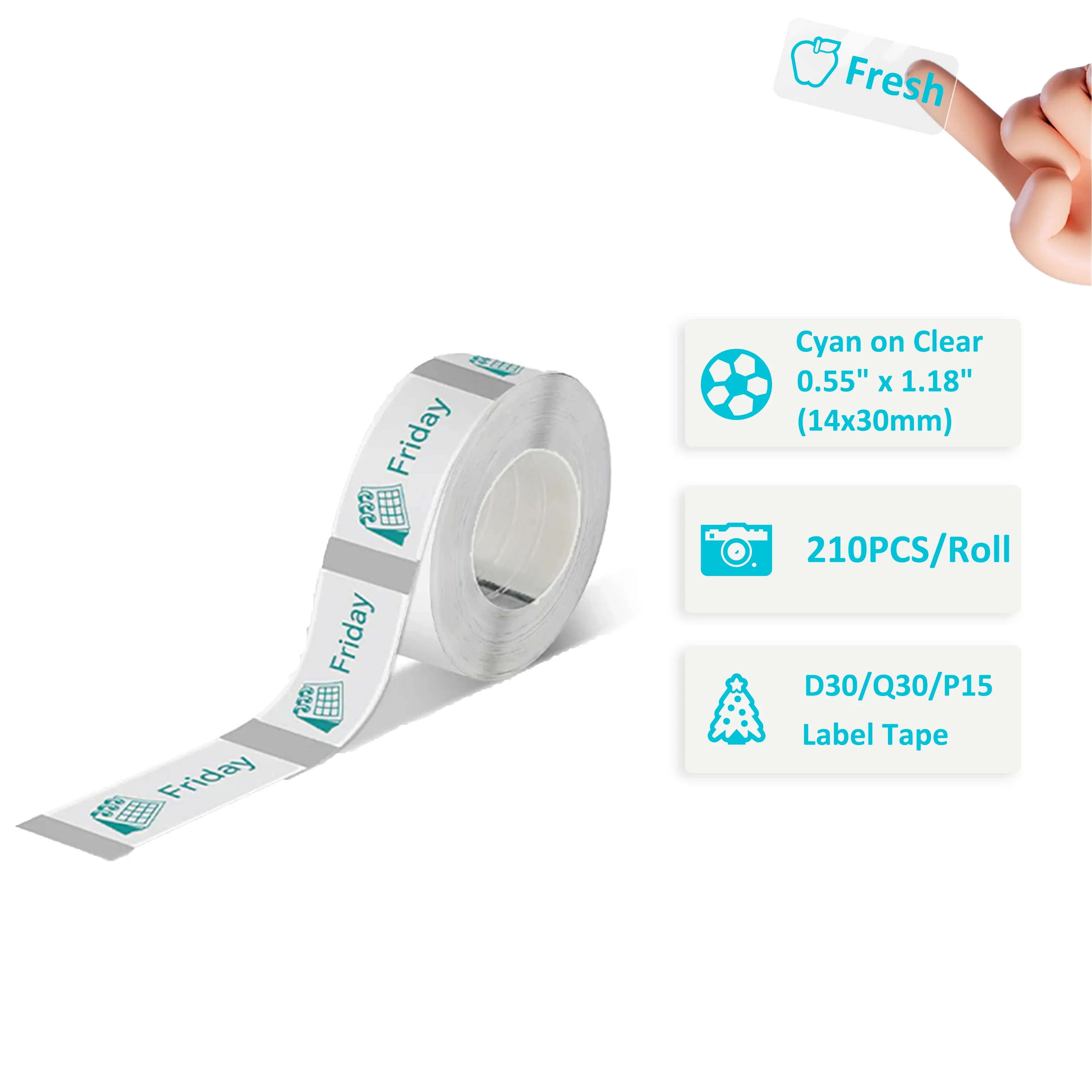 14x30mm D30 Label Tape Cyan Font On Transparent Compatible With Q30 P12 Label Printers For Home Label Making Kitchen Ingredients