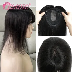 PLADIO-Topper de cabello humano 100% Remy para mujer, pieza de cabello fino con flequillo, 13x12cm, 10 