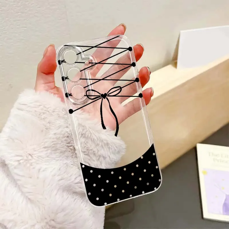 Black bow pattern design Phone Case For Samsung Galaxy S26 S25 S24 S23 S22 S21 S20 S10 Lite FE Edge TPU 5G Transparent