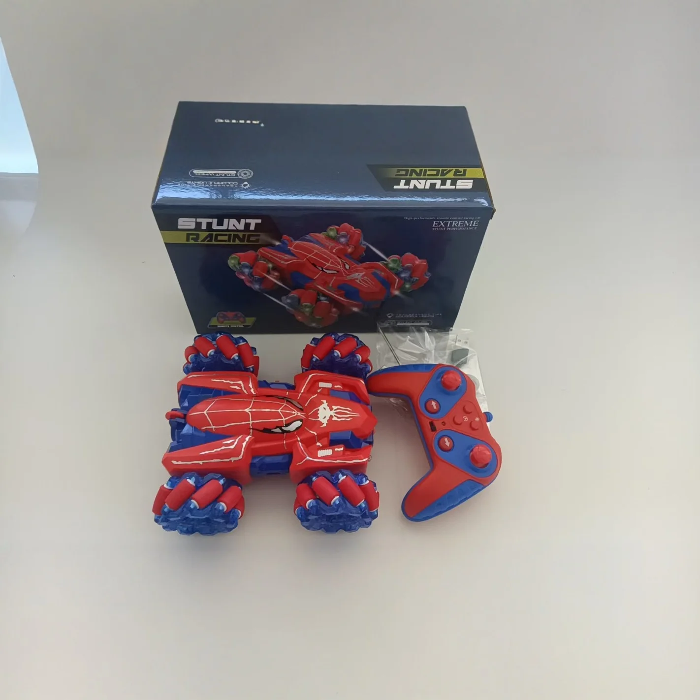 Dual 2Pcs Red Spider RC Stunt Car Bundle for Boys, Full Rotation Flip Light Up Stunt Car & Omni-Directional Drift Mecanum Wheel Remote Control Toy Cars, 2 Complete Sets With Controllers & USB Cables, Birthday Christmas Holiday Gift for Kids view 7
