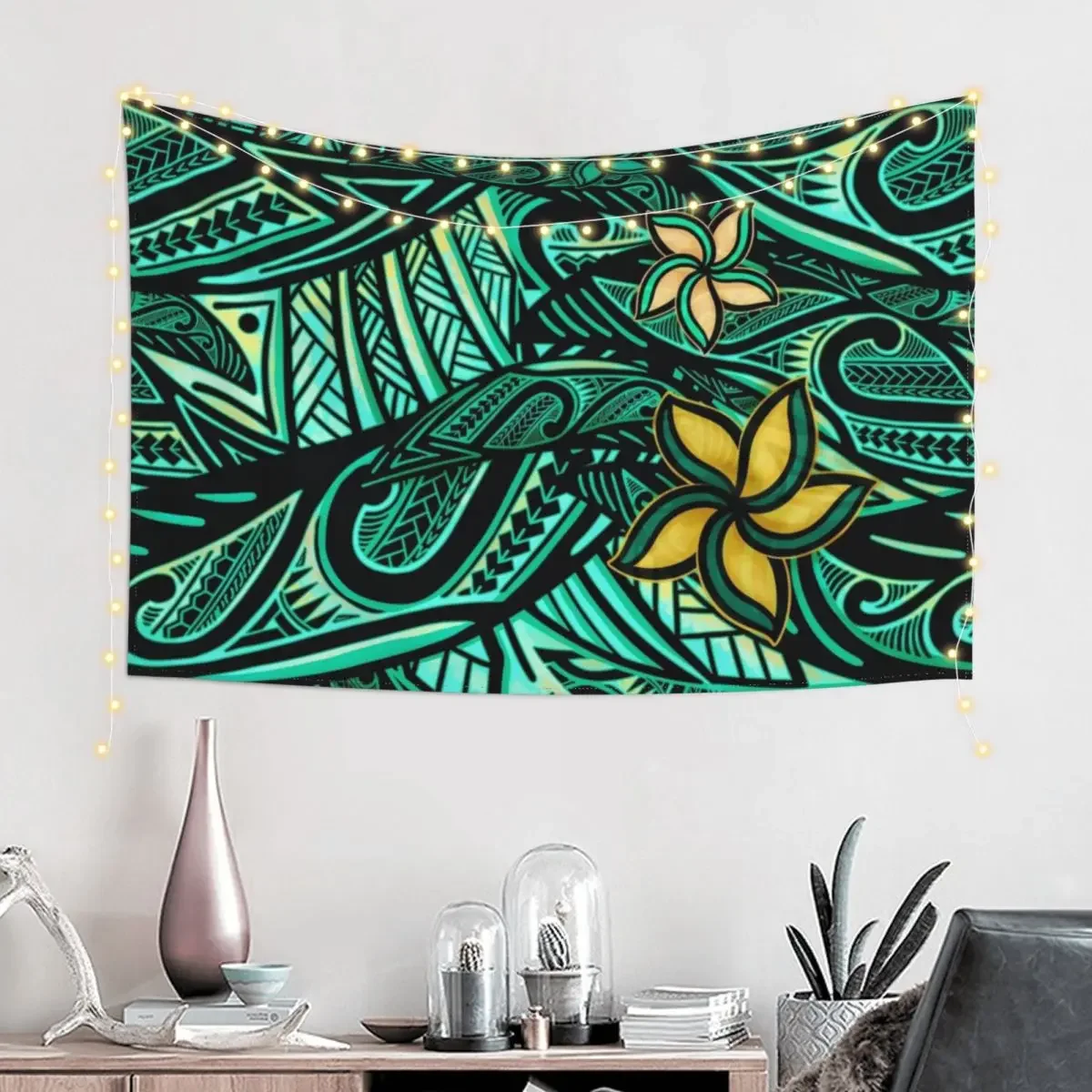 Samoan - Polynesian - Hawaiian Teal Tribal 1503 Tapestry Funny Room Decor Korean Style Tapestry