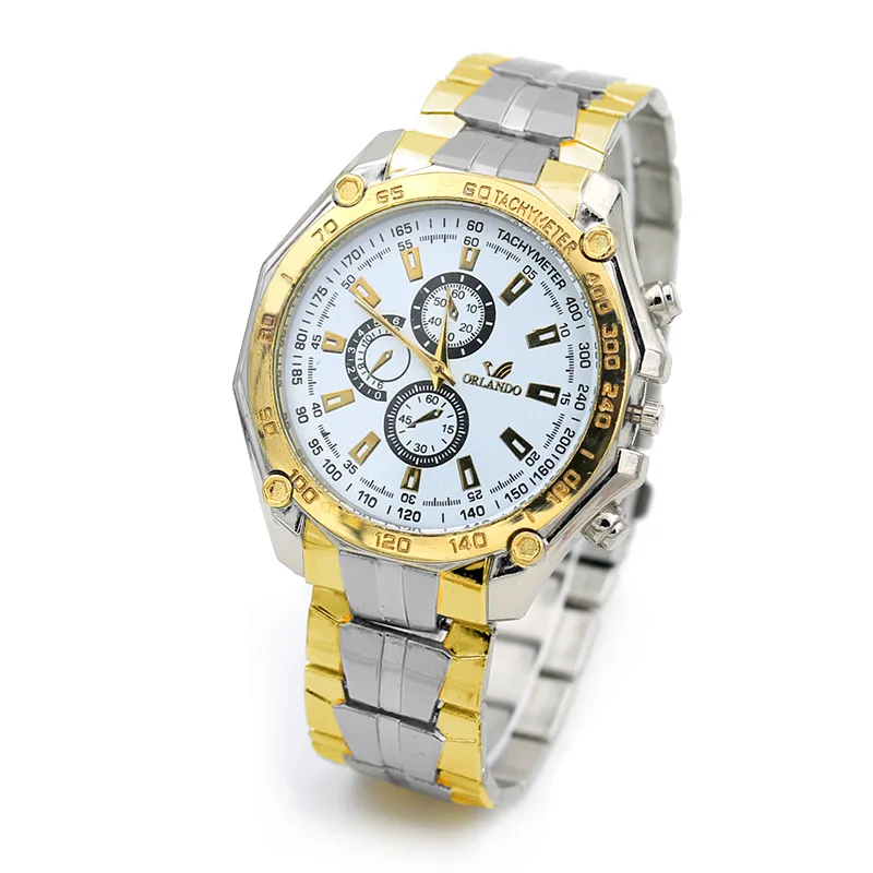 Men's Quartz Watch Male Business Wristwatch Multi Tone Gold  Alloy Steel Band Casual Daily Wear Watch For Office Outdoor Sports