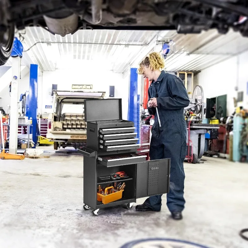 ool Chest Heavy Duty Rolling Tool Box with Cabinet 5-Drawer for Lockable & Removable Cabinet for Garage and Workshop - Black