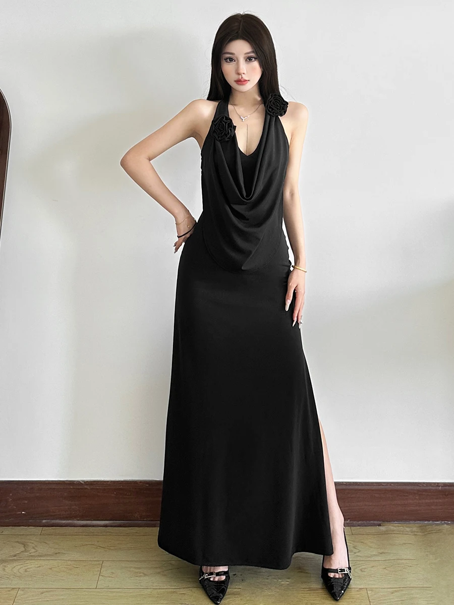 Ele WEIRD PUSS Midi Dr avec motif floral 3D Svel Femme Ne Hanging Dr Slim Fit Long Dr Summer Dr