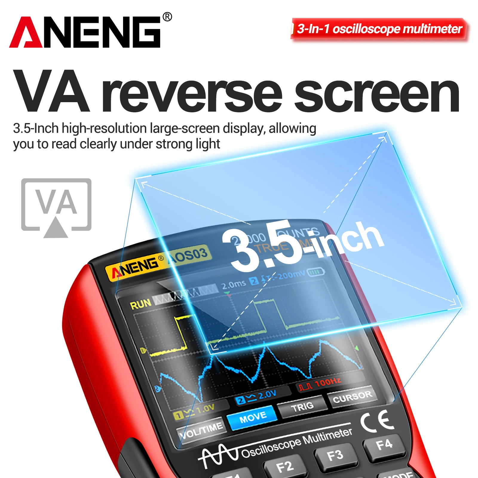ANENG AOS03 Handheld Dual Channel Waveform Oscilloscope Dual Multimeter 3-in-1 LCD Display Digital Multimeter