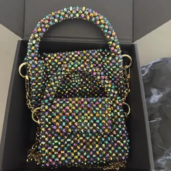 Borsa per banchetti di lusso di nuova moda Ins borse a tracolla con catena intrecciata con perline colorate personalizzate borsa da donna in cristallo personalizzata