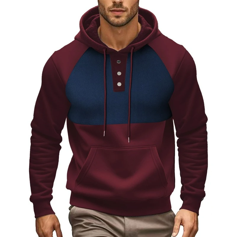 Men's Sports Casual New Colorblock Hoodie Sweatshirt Pullover Loose Fit Soft Warm Autumn Winter Long Sleeve Men's Top Streetwear