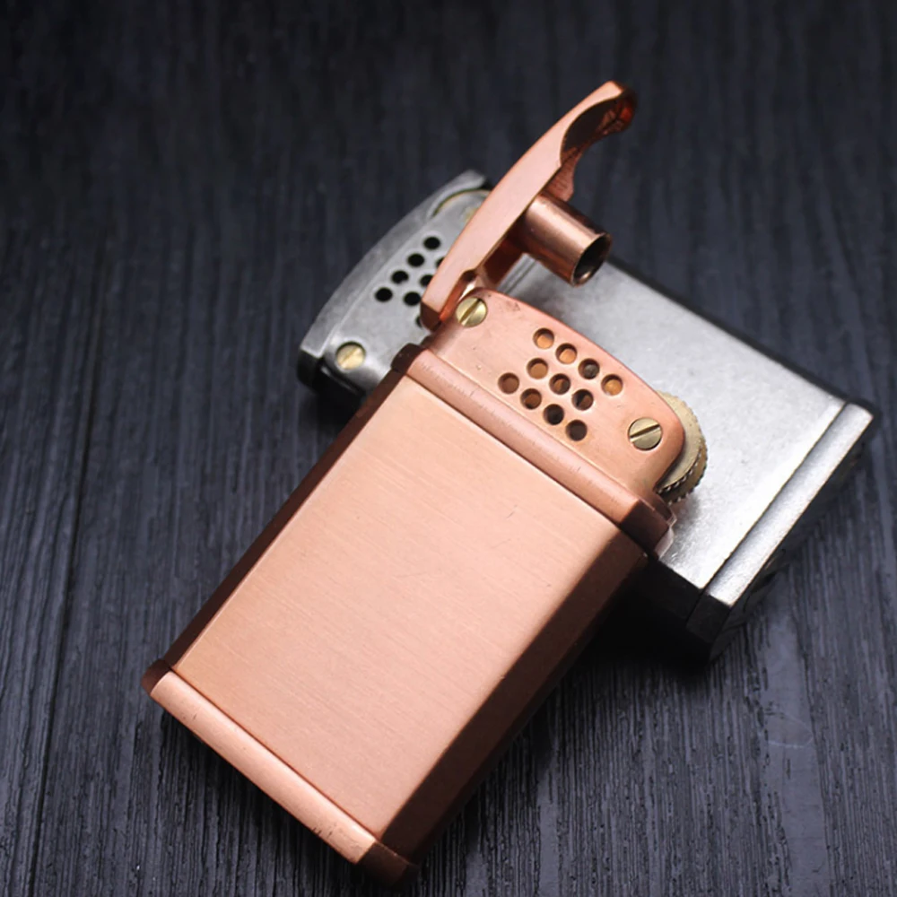 Unique Metal Windproof Gasoline Kerosene Lighter Men Vintage Grinding Wheel Gasoline Flint  Old Windproof Cigarette Lighter