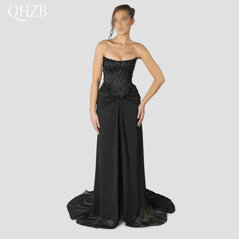 

Customized Elegant Long Beads Evening Dresses for Special Occasions Floor-Length Straight Sweep Train Women Party Dress 2025