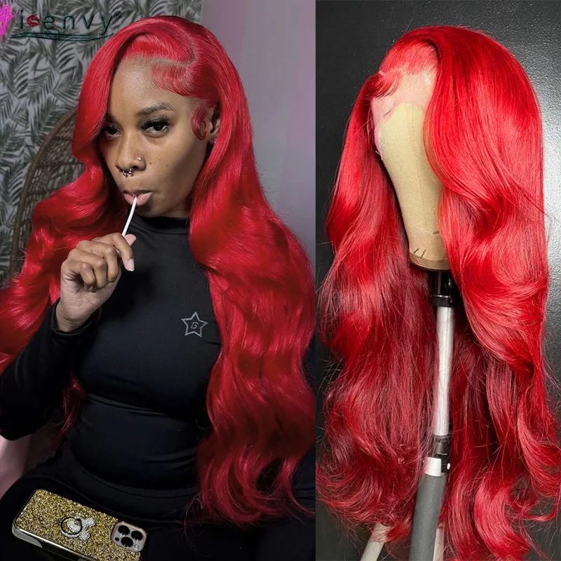 99J Burgundy 13X6 Lace Front Human Hair Wigs Brazilian Body Wave 13X4 30'' Cherry Red Colored Curly Lace Frontal Wigs For Women