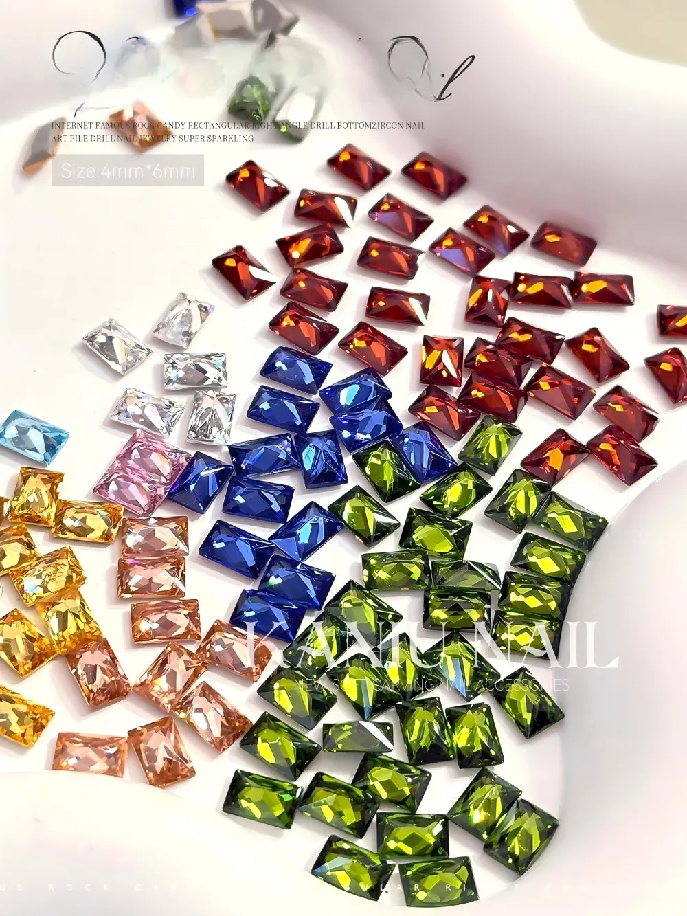 20/50/100 Stück gemischte Farben 4x6MM flache Rückseite rechteckige Icy-Strasssteine für Nägel, glänzende Glaskristallsteine, Diamanten – Detail 6