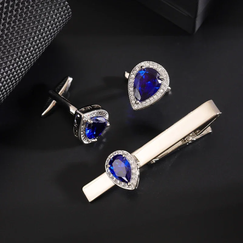 New Luxury Water Drop Zircon Cufflinks Jewelry , Men Women French Shirts Crystal Rhinestone Cuff Links Wedding Accessories Gifts