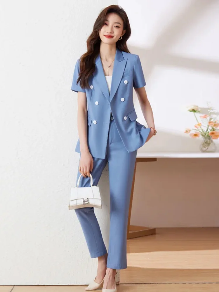 Two Piece Sets Womens Outifits 2024 New Office Ladies Single Button Turn Down Collar Blazers Solid Casual Pant Suits S-4XL