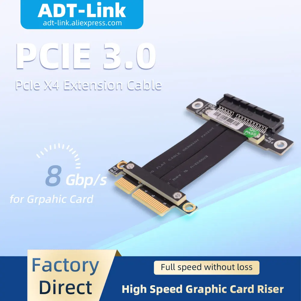 

ADT-Link PCIe 3.0 PCI-E x4 Riser Extension Cable High Speed Flexible Extender Adapter for PC Motherboard Custom Length