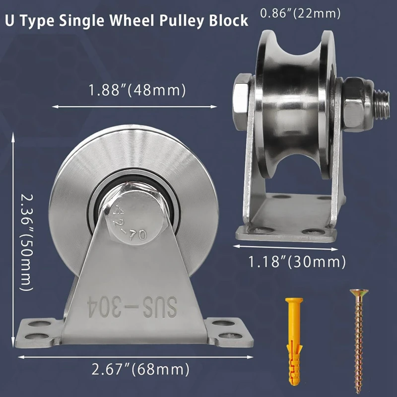 機器の取り扱い用のU溝プーリー、ステンレス鋼ブロック、超静音回転、ホイールプーリー、DIY、ジム機器、取り扱い、2パック