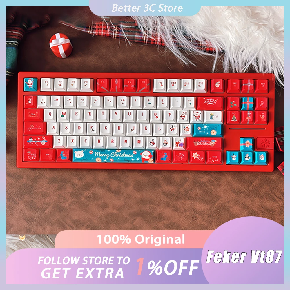 Feker Vt87 Mechanical Keyboards 3 Mode Aluminum Alloy Rgb Hot Swap Backlight Keyboard Pc Customization Christmas Pc Office Gifts